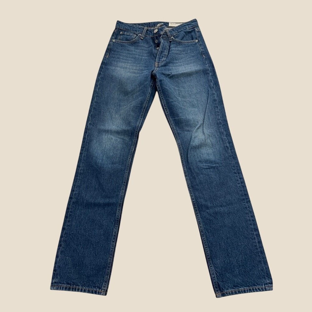 Rag & Bone Maya High-Rise Slim Jeans Jasper Blue Cotton 26 x 31 Long Button Fly